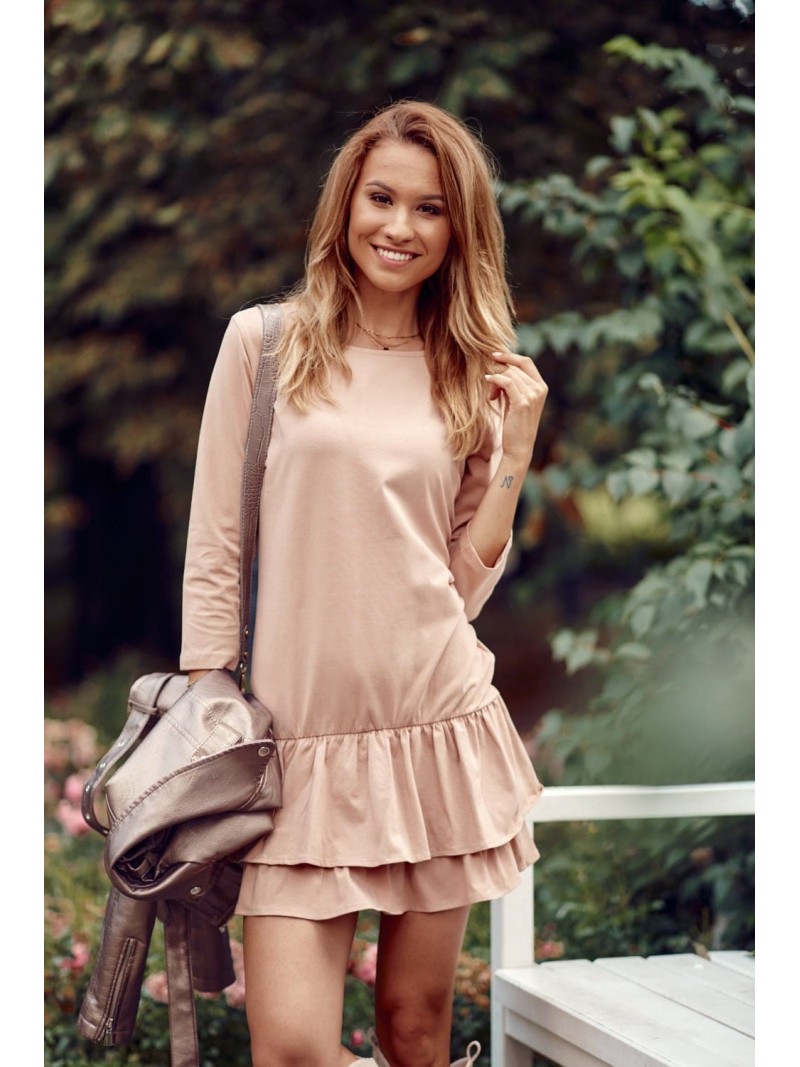 Basic-Kleid mit Rüschen, beige FK608 – Online-Shop – Boutique